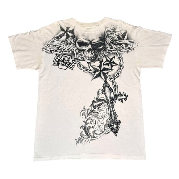 Vintage Y2k MMA Elite Skull Cross Grunge Goth T-Shirt - Picture 1 of 5
